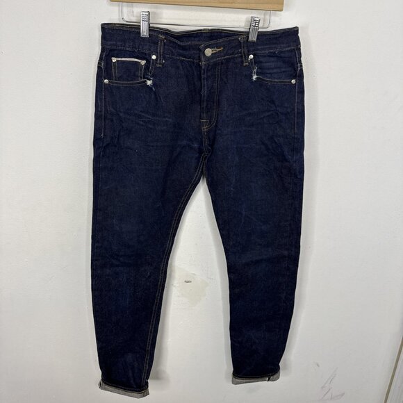 SoSo Selvage Mens 34X32 Dark Blue Denim Jeans Button Fly Skinny Leg Japan - Picture 2 of 13